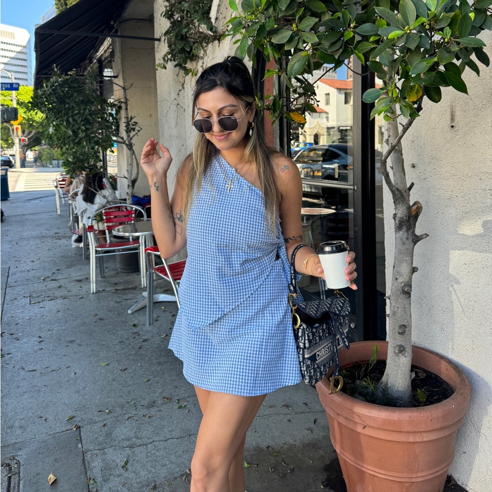 Princess Polly Dirst One Shoulder Set Blue Gingham